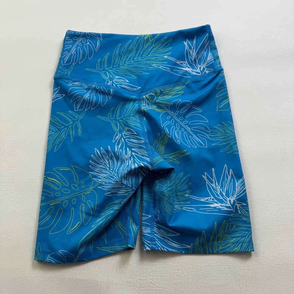 Nike Dri-FIT One Womens Tropical Monstera Print Bike Shorts Blue DV9681-435 XS